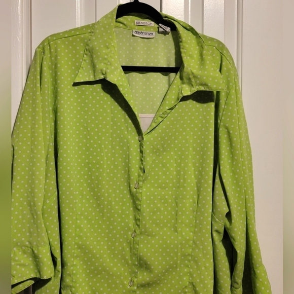Apparenza Lime Green and White Polka Dot Blouse 3x Pre-owned - Picture 2 of 8